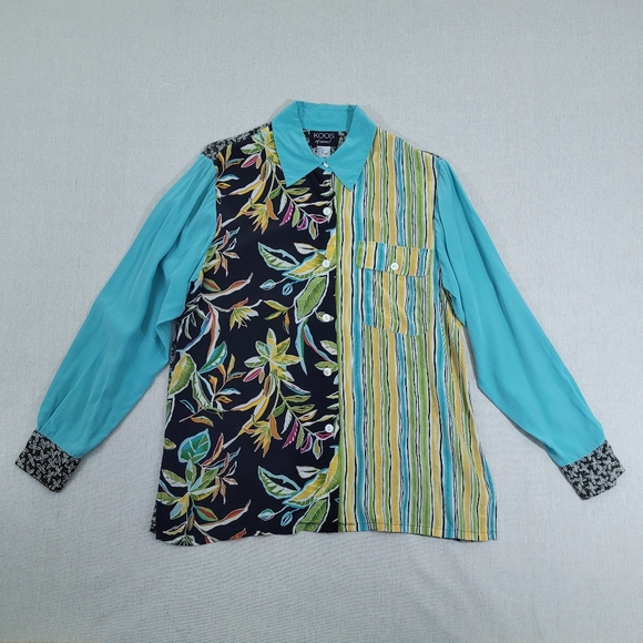 Koos of Course! Silk Blouse Womens M Mix Prints Floral Ditsy Button Up Vintage - Picture 1 of 9